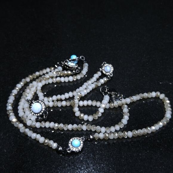 Loft Opaque Crystal Beaded Long Necklace, Faux Turquoise, 34 Inches, Layering - Picture 8 of 8
